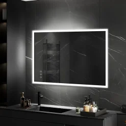 Miroir LED lumineux TEMEO 90 x 120 cm (ou 120x90) antibuée + intensité 2100 lms & couleur réglables salle de bain - Saniverre