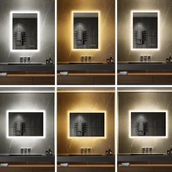 Miroir LED lumineux TEMEO 60 x 80 cm (ou 80x60) antibuée + intensité 2100 lms & couleur réglables salle de bain - Saniverre