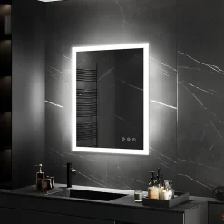 Miroir LED lumineux TEMEO 60 x 80 cm (ou 80x60) antibuée + intensité 2100 lms & couleur réglables salle de bain - Saniverre