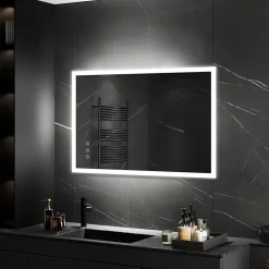 Miroir LED lumineux TEMEO 70 x 100 cm (ou 100x70) antibuée + intensité 2100 lms & couleur réglables salle de bain - Saniverre