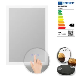 Miroir LED lumineux TEMEO 80 x 100 cm (ou 100x80) antibuée + intensité 2100 lms & couleur réglables salle de bain - Saniverre
