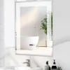 Miroir LED Mural de Salle de Bain Eclairage LED 3 Couleurs Memoire Antibuee Lecture Heure Temperature Rectangulaire-Motif