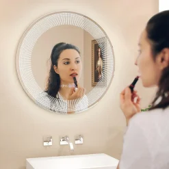 Miroir LED Mural de Salle de Bain Eclairage LED 3 Couleurs Fonction Memoire Antibuee Lecture Heure Temperature Rond-Blanc