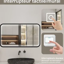 Miroir LED pour Salle de Bain 120x70 cm - Anti-Buée, Lumière tricolore et Dimmable