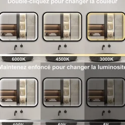 Miroir LED pour Salle de Bain 90x70 cm - Anti-Buée, Lumière tricolore et Dimmable