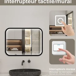 Miroir LED pour Salle de Bain 90x70 cm - Anti-Buée, Lumière tricolore et Dimmable