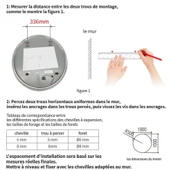 Miroir LED rond pour salle de bain de diamètre 60cm avec éclairage LED lumière froide SANILAND