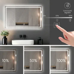 Miroir LED Réversible pour Salle de Bain 80x100 cm - Anti-Buée avec Interrupteur Tactile