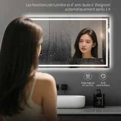 Miroir LED Réversible pour Salle de Bain 80x100 cm - Anti-Buée avec Interrupteur Tactile