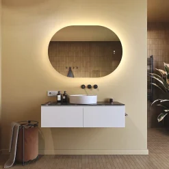 Miroir LED Salle de Bain - ARTFORMA - Ovale - 100x70cm - LED Dual + interrupteur tactile + anti-buée