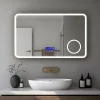 Miroir LED spécial maquillage 100x60 avec zone grossissante X3 et horloge digitale pour salle de bain