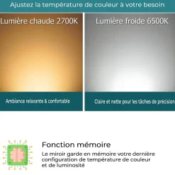 Miroir LED spécial maquillage 100x60 avec zone grossissante X3 et horloge digitale pour salle de bain