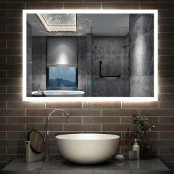 Miroir lumineux à LED, 90x70cm, dimmable, avec mémoire et anti-buée, IP44, horizontal/vertical, blanc froid, AICA SANITAIRE