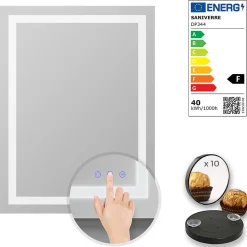 Miroir lumineux CIMEO 60 x 80 cm (ou 80x60) LED 2100 lms, antibuée + intensité & couleur réglables salle de bain - Saniverre