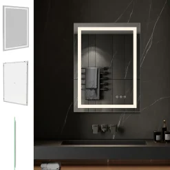 Miroir lumineux CIMEO 70 x 90 cm (ou 90x70) LED 2100 lms, antibuée + intensité & couleur réglables salle de bain - Saniverre