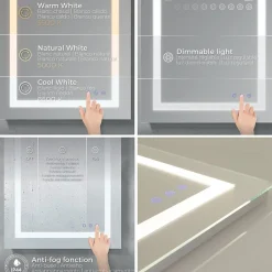 Miroir lumineux CIMEO 70 x 90 cm (ou 90x70) LED 2100 lms, antibuée + intensité & couleur réglables salle de bain - Saniverre