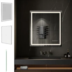 Miroir lumineux CIMEO 90 x 100 cm (ou 100x90) LED 2100 lms, antibuée + intensité & couleur réglables salle de bain - Saniverre