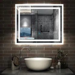Miroir lumineux dimmable, 80x60cm, avec mémoire, salle de bain anti-buée, 6000k blanc froid, IP44, AICA SANITAIRE