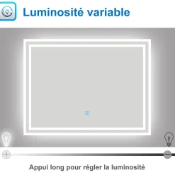 Miroir lumineux dimmable, 70x50cm, avec mémoire, salle de bain anti-buée, 6000k blanc froid, IP44, AICA SANITAIRE