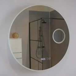 Miroir lumineux rond RONDINARA Diamètre 80cm - antibuée, horloge et loupe