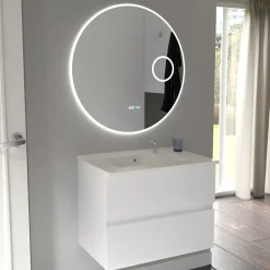 Miroir lumineux rond RONDINARA Diamètre 80cm - antibuée, horloge et loupe