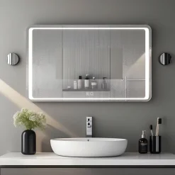 Miroir lumineux 100x60 pour salle de bain antibuée boutons tactiles lumière froide SANILAND
