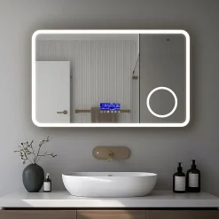 Miroir lumineux 160x800 pour salle de bain avec zone grossissante et hauts parleurs Bluetooth SANILAND
