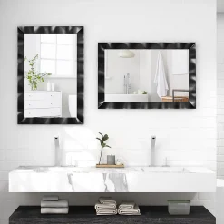 Miroir Mural 106 x 71,5 cm,Cadre en Bois d'Hévéa, Miroir de Courtoisie à Suspension, pour Salle de Bain, Salon, Entrée, Noir