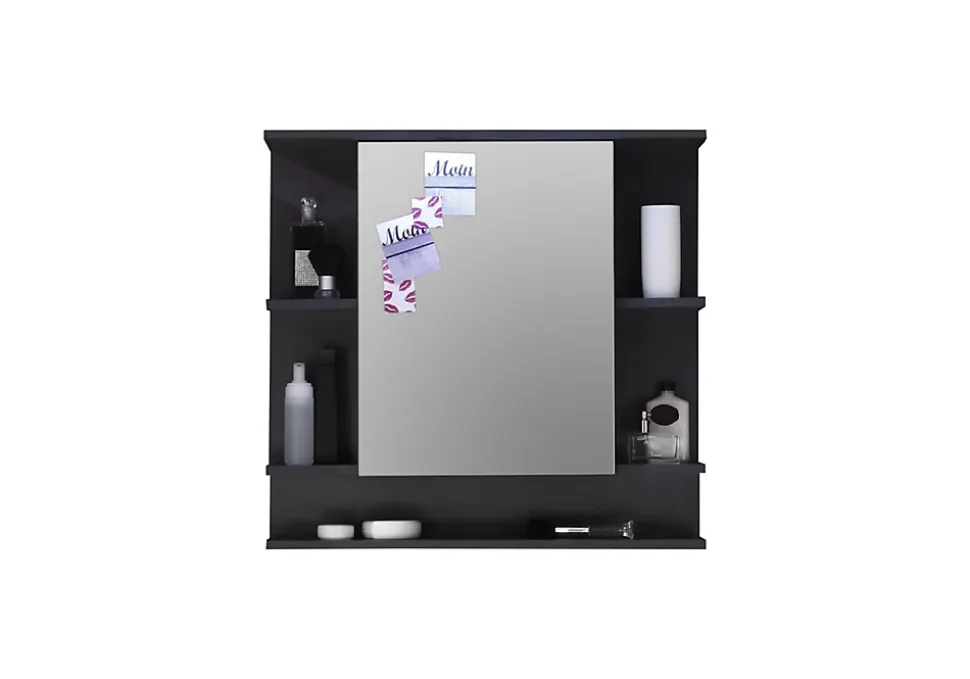 Miroir mural avec étagère - Mélaminé - Noir - 72 - 76 - 20 cm