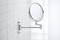 Miroir mural cosmétique sur bras mobile et orientable en laiton chromé - 20cm - support 31cm - D-Code