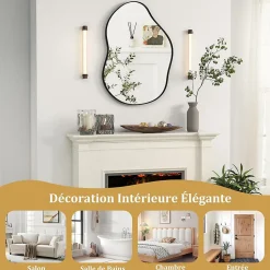 Miroir Mural Décoratif, avec Réflexion HD Claire, Cadre en Bois 2 Méthodes de Suspension pour Entrée,Salon(Or,78 x 56,5cm) (Noir)