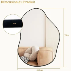 Miroir Mural Décoratif, avec Réflexion HD Claire, Cadre en Bois 2 Méthodes de Suspension pour Entrée,Salon(Or,78 x 56,5cm) (Noir)