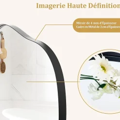 Miroir Mural Décoratif, avec Réflexion HD Claire, Cadre en Bois 2 Méthodes de Suspension pour Entrée,Salon(Or,78 x 56,5cm) (Noir)