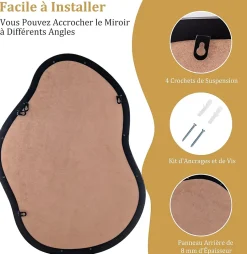 Miroir Mural Décoratif, avec Réflexion HD Claire, Cadre en Bois 2 Méthodes de Suspension pour Entrée,Salon(Or,78 x 56,5cm) (Noir)