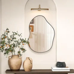 Miroir Mural Décoratif, avec Réflexion HD Claire, Cadre en Bois 2 Méthodes de Suspension pour Entrée,Salon(Or,78 x 56,5cm) (Noir)