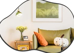 Miroir Mural Décoratif, avec Réflexion HD Claire, Cadre en Bois 2 Méthodes de Suspension pour Entrée,Salon(Or,78 x 56,5cm) (Noir)