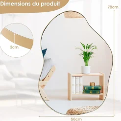 Miroir Mural Décoratif, Miroir en Forme Irrégulière avec Réflexion HD Claire, Cadre en Bois, Or,78 x 56,5cm