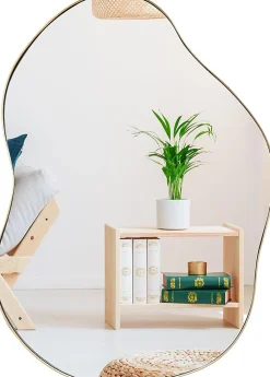 Miroir Mural Décoratif, Miroir en Forme Irrégulière avec Réflexion HD Claire, Cadre en Bois, Or,78 x 56,5cm