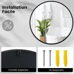 Miroir Mural de Salle de Bain Cadre en Métal Verre Argenté Film Antidéflagrant Miroir Rond de 61CM pour la Décoration