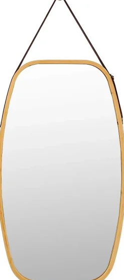 Miroir Mural en Aluminium avec Cadre en Bambou,Grand Miroir avec Film Antideflagrant, Arrondie avec Cadre en Bambou,