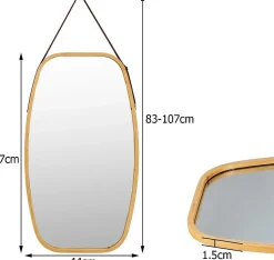 Miroir Mural en Aluminium avec Cadre en Bambou,Grand Miroir avec Film Antideflagrant, Arrondie avec Cadre en Bambou,