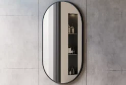 Miroir mural oval design de salle de bain avec cadre en aluminium noir - 8144B - 55x100cm