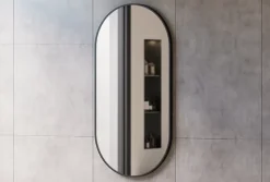 Miroir mural oval design de salle de bain avec cadre en aluminium noir - 8144B - 60x120cm