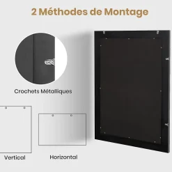 Miroir Mural Rectangulaire 80 x 60 Cm (L x l) avec Cadre en Bois d'Hévéa Naturel,Crochets Métalliques, pour Salle de Bain,Chambre
