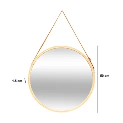 Miroir mural rond avec lanière en cuir D50cm - Marron- 5five
