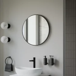 Miroir mural rond design de salle de bain, cadre en aluminium, verre 4mm - 8232 - Couleur et Noir, 60cm