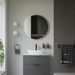 Miroir mural rond design de salle de bain, cadre en aluminium, verre 4mm - 8232 - Couleur et Blanc, 80cm