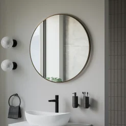 Miroir mural rond design de salle de bain, cadre en aluminium, verre 4mm - 8232 - Couleur et 80cm, Or