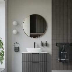 Miroir mural rond design de salle de bain, cadre en aluminium, verre 4mm - 8232 - Couleur et 80cm, Or