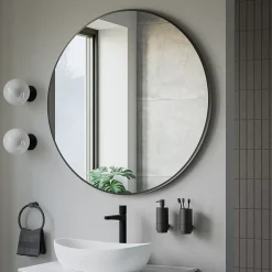 Miroir mural rond design de salle de bain, cadre en aluminium, verre 4mm - 8232 - Couleur et Noir, 100cm